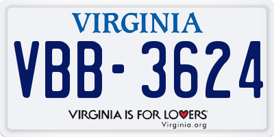 VA license plate VBB3624