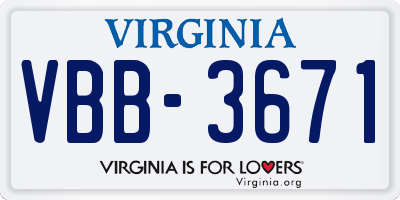 VA license plate VBB3671