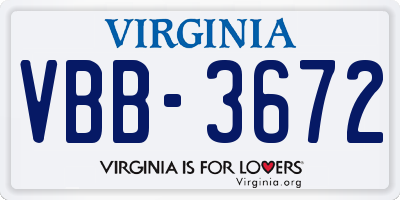 VA license plate VBB3672