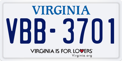 VA license plate VBB3701