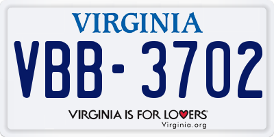 VA license plate VBB3702