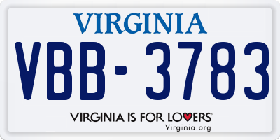 VA license plate VBB3783