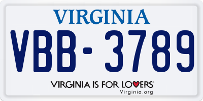 VA license plate VBB3789
