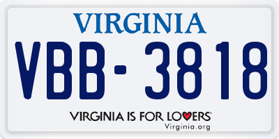 VA license plate VBB3818