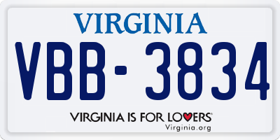 VA license plate VBB3834