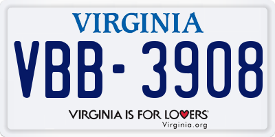 VA license plate VBB3908