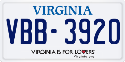VA license plate VBB3920