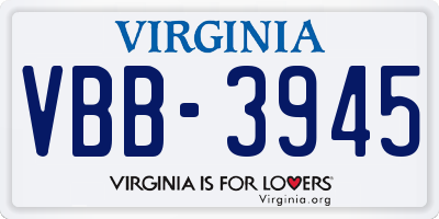 VA license plate VBB3945