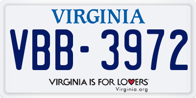 VA license plate VBB3972