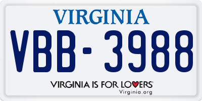 VA license plate VBB3988