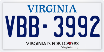 VA license plate VBB3992