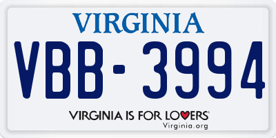 VA license plate VBB3994