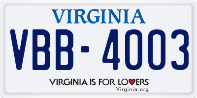 VA license plate VBB4003