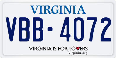 VA license plate VBB4072