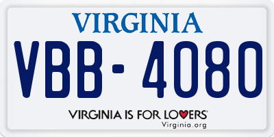 VA license plate VBB4080