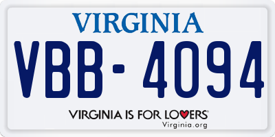 VA license plate VBB4094