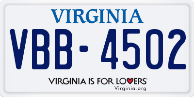 VA license plate VBB4502