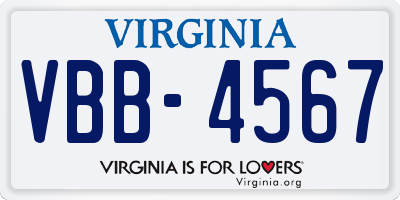 VA license plate VBB4567