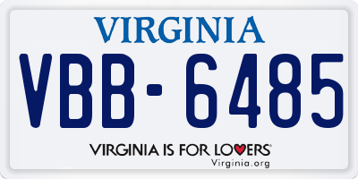 VA license plate VBB6485