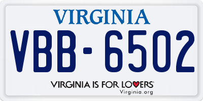 VA license plate VBB6502