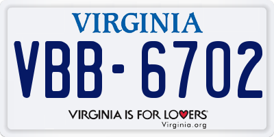 VA license plate VBB6702
