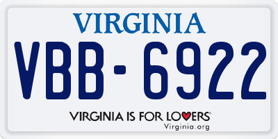 VA license plate VBB6922