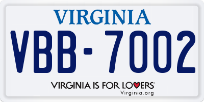 VA license plate VBB7002