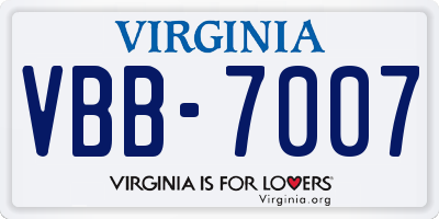 VA license plate VBB7007