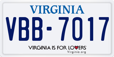 VA license plate VBB7017