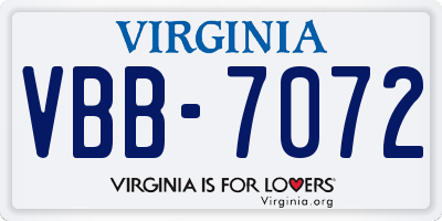 VA license plate VBB7072