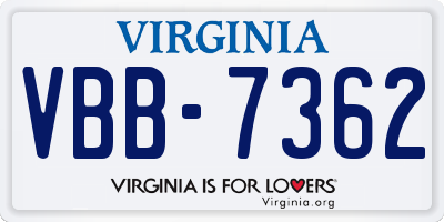 VA license plate VBB7362