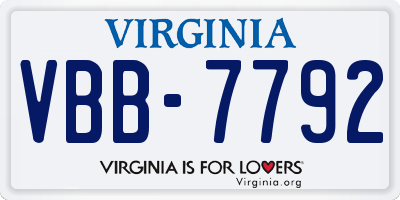 VA license plate VBB7792