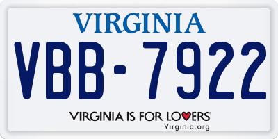 VA license plate VBB7922
