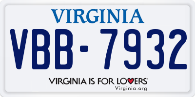 VA license plate VBB7932