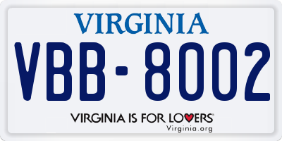 VA license plate VBB8002