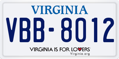 VA license plate VBB8012