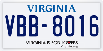VA license plate VBB8016