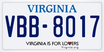 VA license plate VBB8017