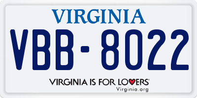 VA license plate VBB8022