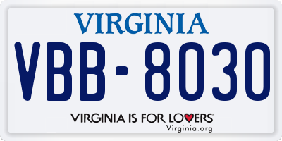 VA license plate VBB8030