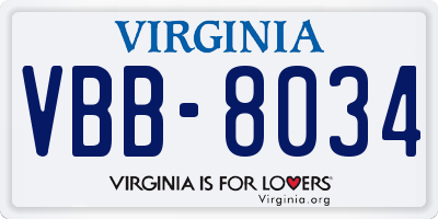 VA license plate VBB8034