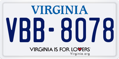 VA license plate VBB8078