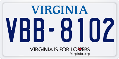 VA license plate VBB8102