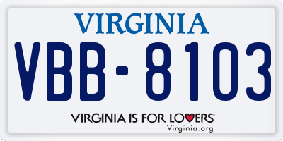 VA license plate VBB8103