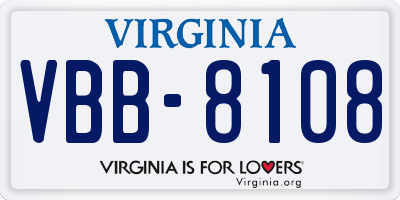 VA license plate VBB8108