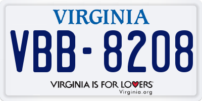 VA license plate VBB8208
