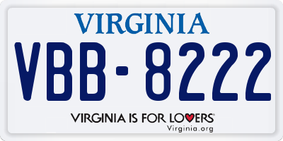 VA license plate VBB8222