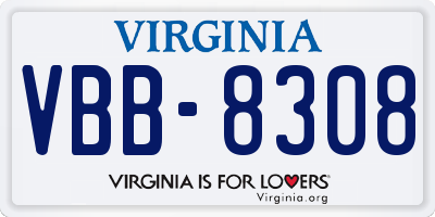 VA license plate VBB8308
