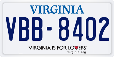 VA license plate VBB8402
