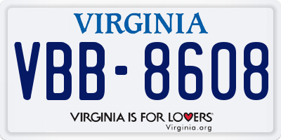 VA license plate VBB8608